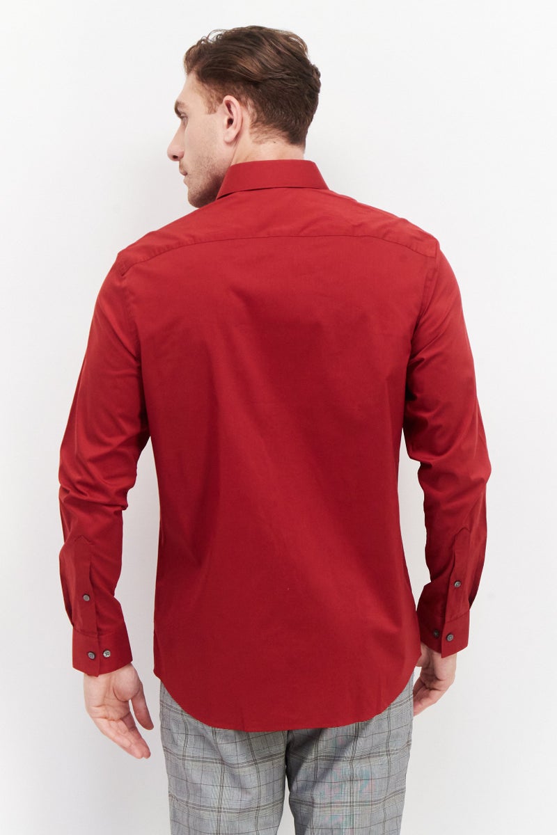 Men Regular Fit Long Sleeve Plain Dress Shirt, Red