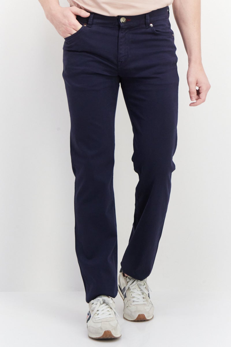 Men Regular Fit Solid Stretchable Denim, Navy