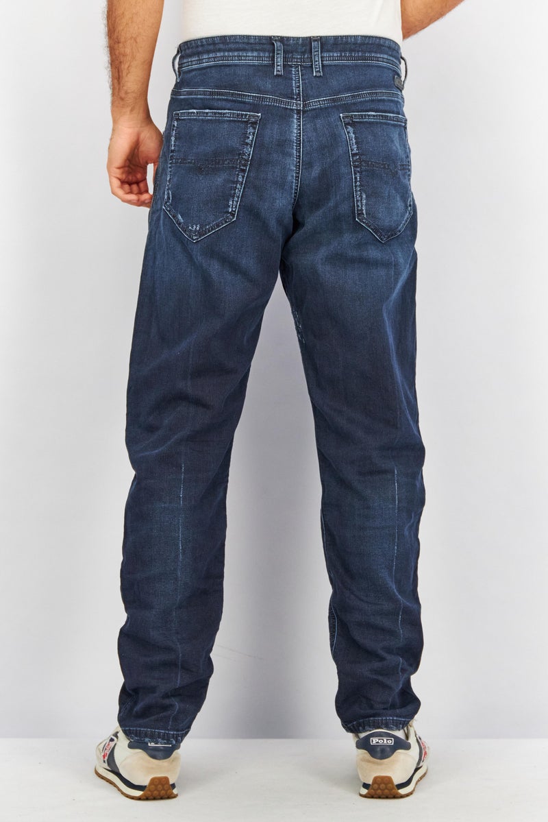 Men Straight Fit Ripped Wash Non Stretchable Denim, Dark Blue