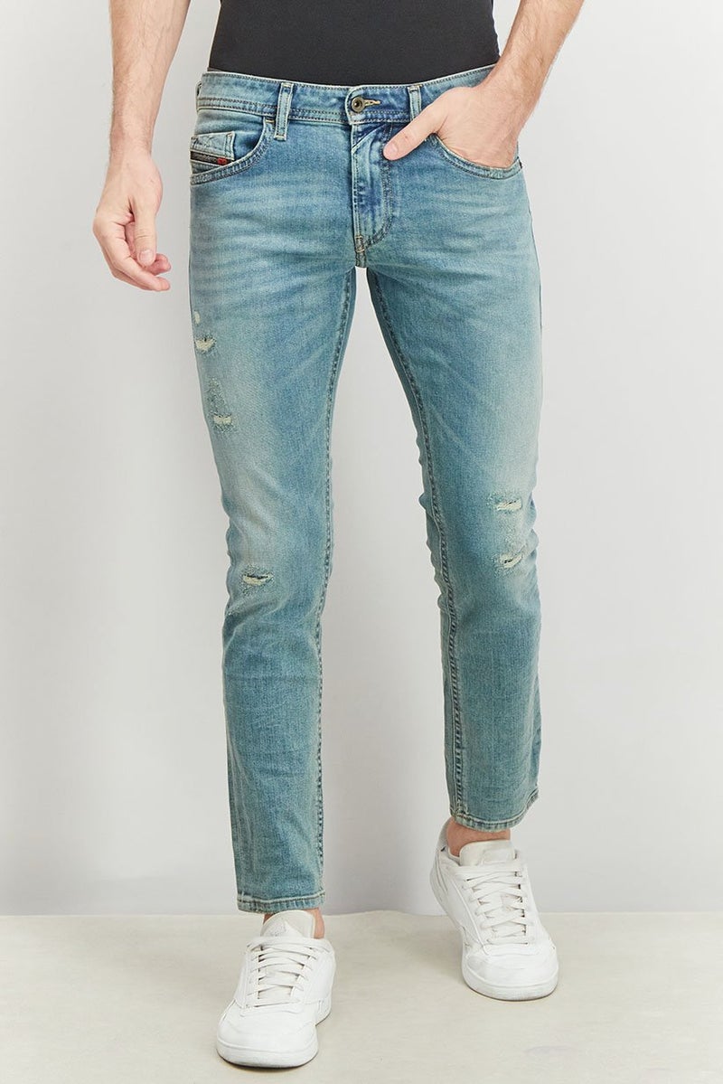 Men Skinny Fit Washed Stretchable Denim, Washed Blue