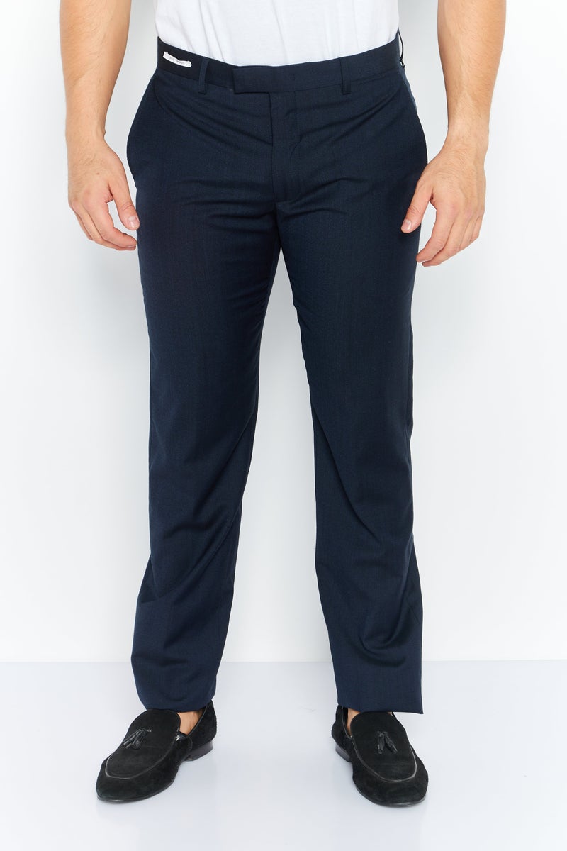 Men Long Regular Fit Solid Chino Pants, Navy