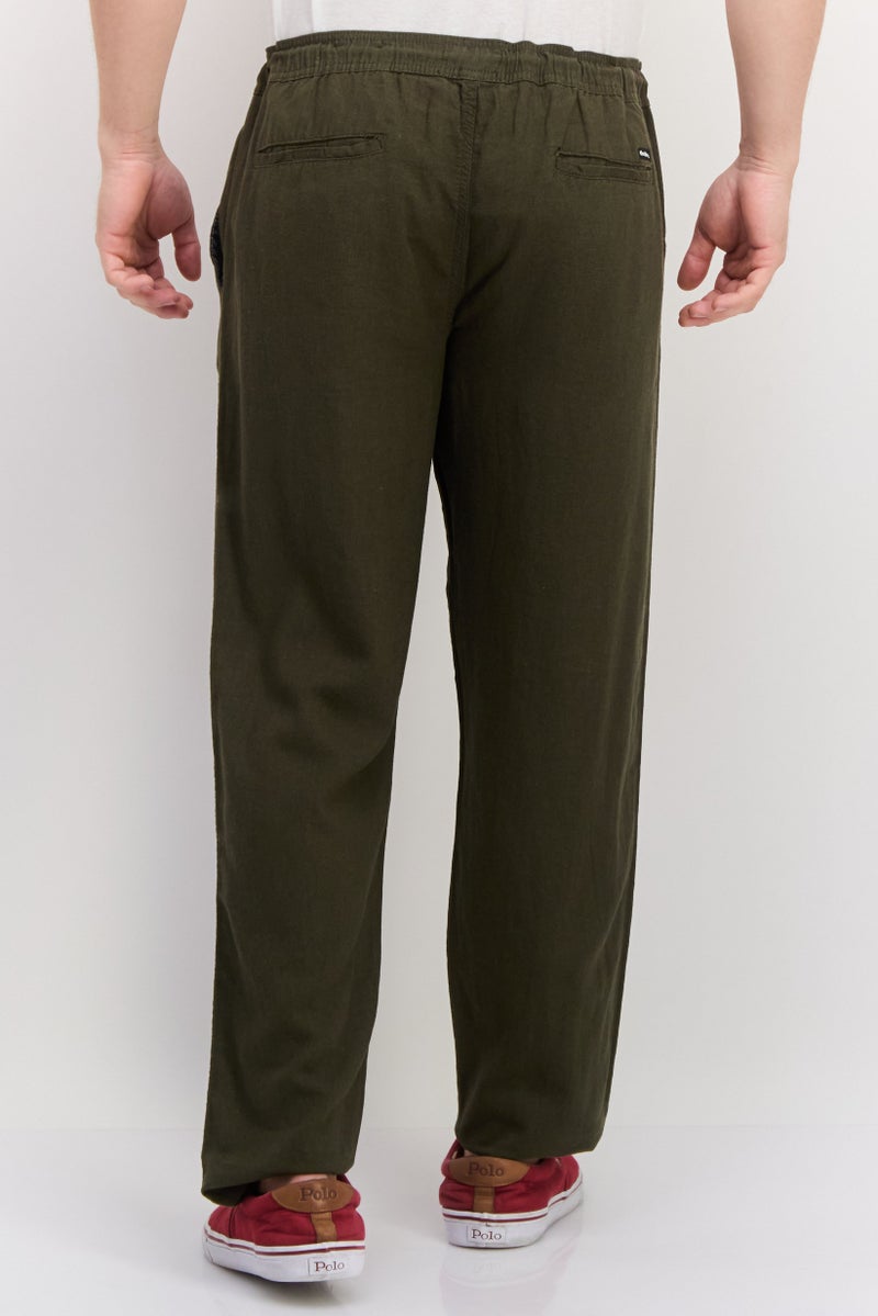 Men Regular Fit Drawstring Plain Straight Pants, Green