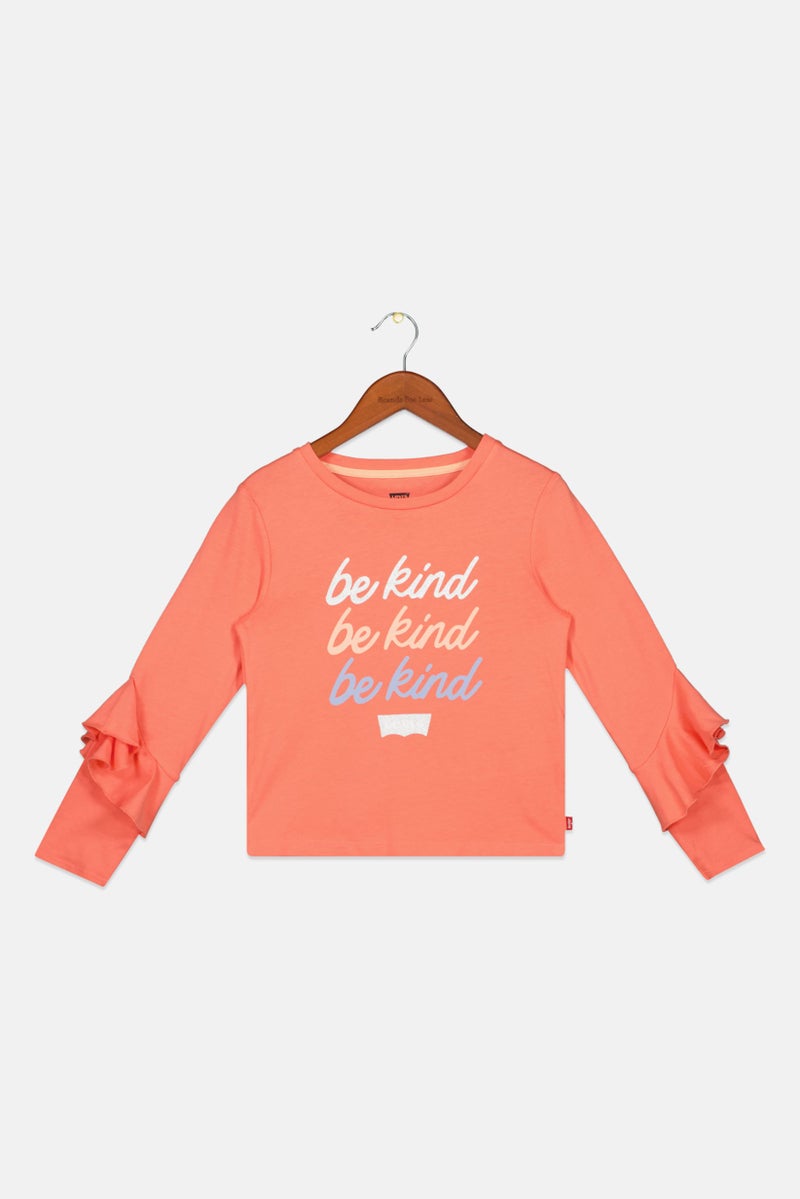 Kids Girl Graphic Ruffle Sleeve Top, Coral