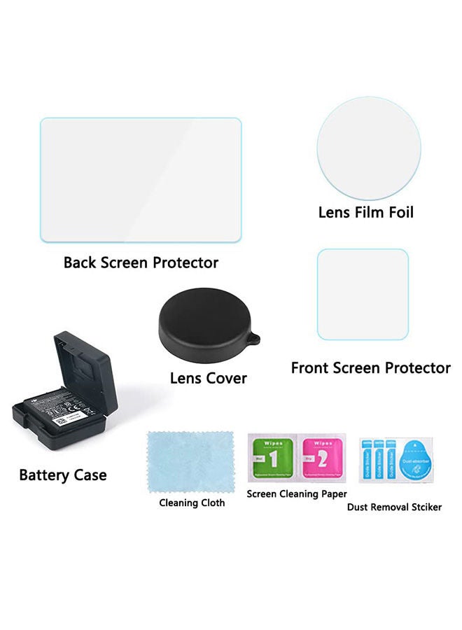 Tempered Glass Film Screen Protector with Lens Cap Cover and Battery Storage Case | Compatible with DJI OSMO Action 3 Camera Accessories