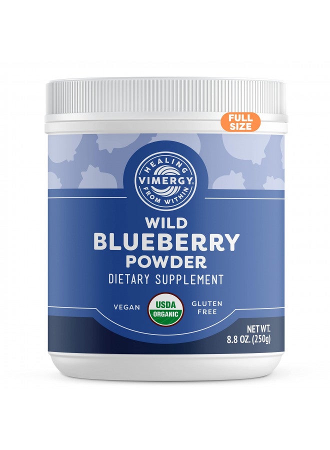 Vimergy USDA Organic Wild Blueberry Supplement Powder, 62 Servings Natural Wild Blueberries - Fruit Powder for Smoothies, Juices, Fruit Bowls Low-Bush, Non-GMO, Gluten-Free, Vegan, Paleo (250g)