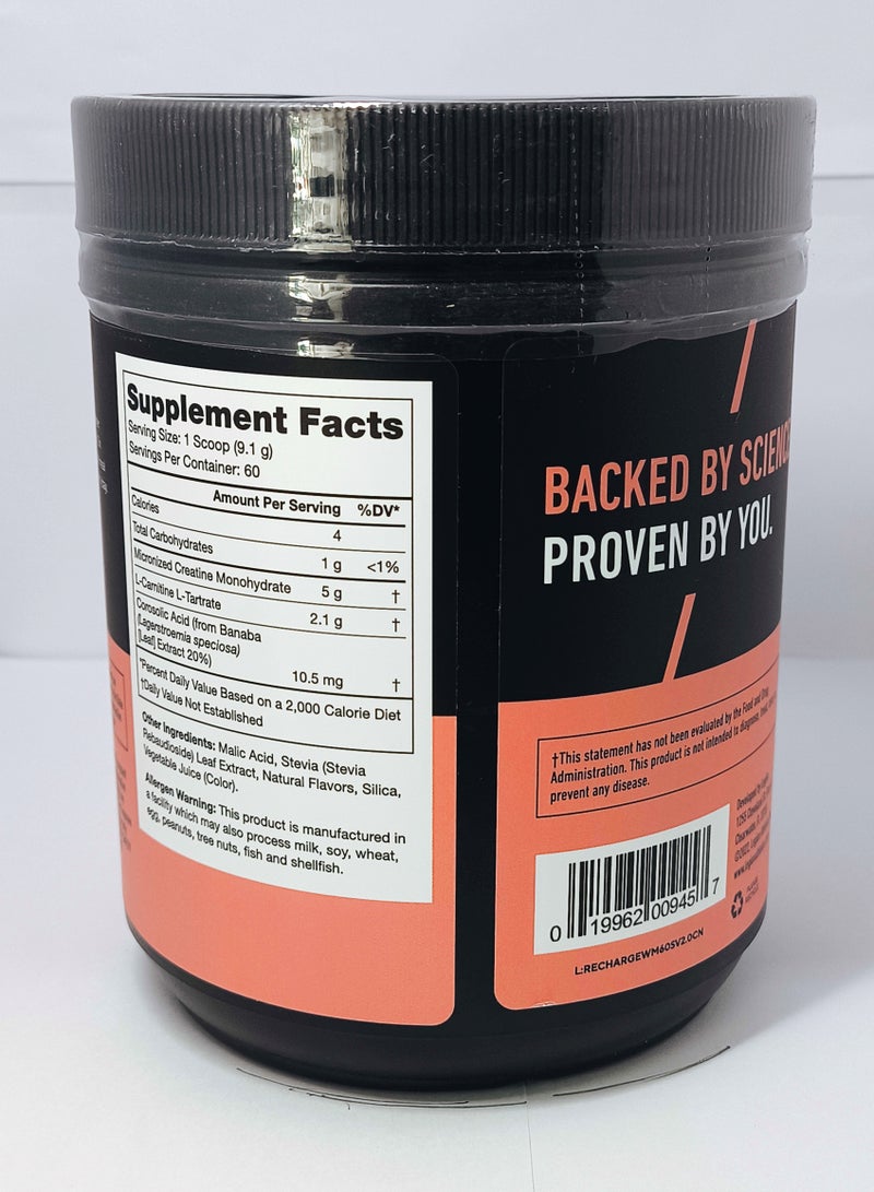 Recharge Post Workout Drink, Boosts Muscle growth and Recovery, 5g Micronized Creatine Monohydrate, 2.1g L-Carnitine and L-Tartrate, 546 g91.20 Lbs), 60 Servings - Watermellon Flavor