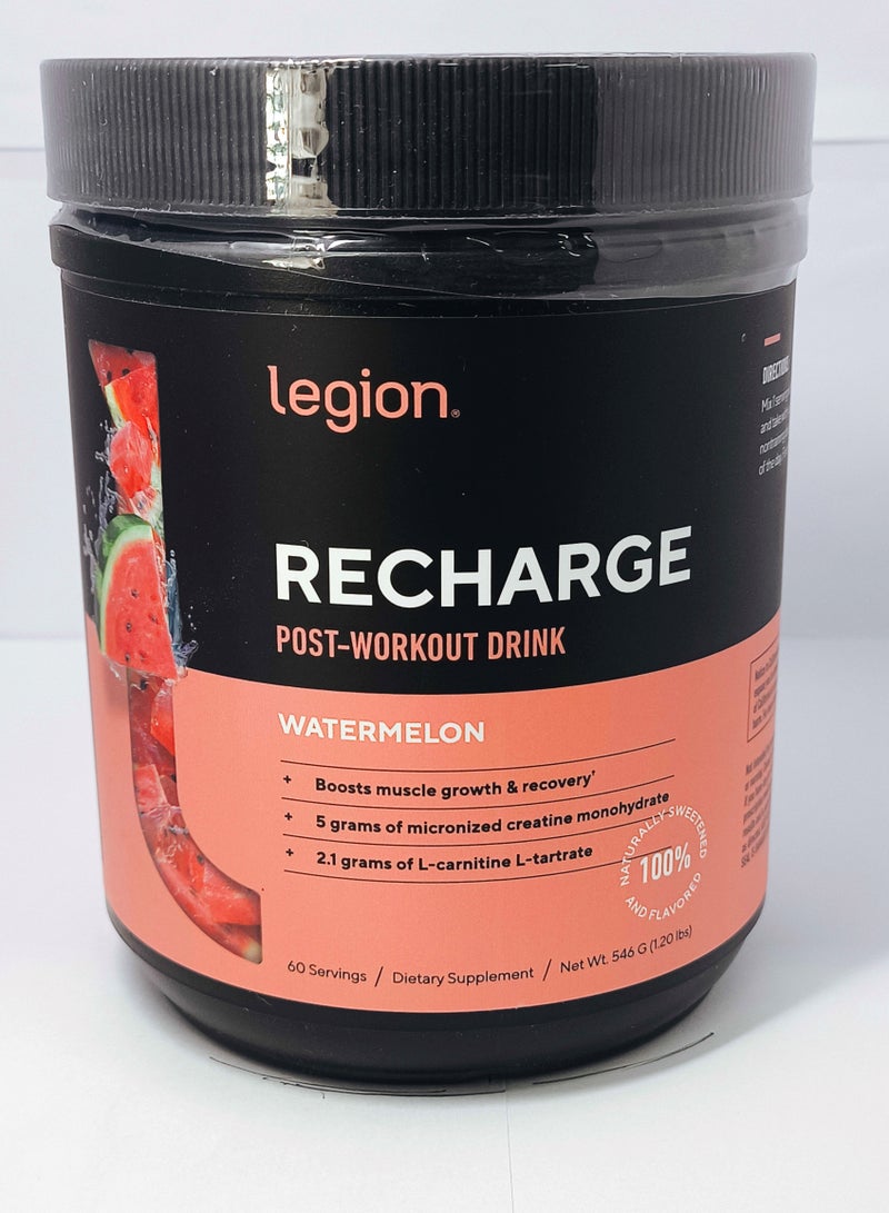 Recharge Post Workout Drink, Boosts Muscle growth and Recovery, 5g Micronized Creatine Monohydrate, 2.1g L-Carnitine and L-Tartrate, 546 g91.20 Lbs), 60 Servings - Watermellon Flavor