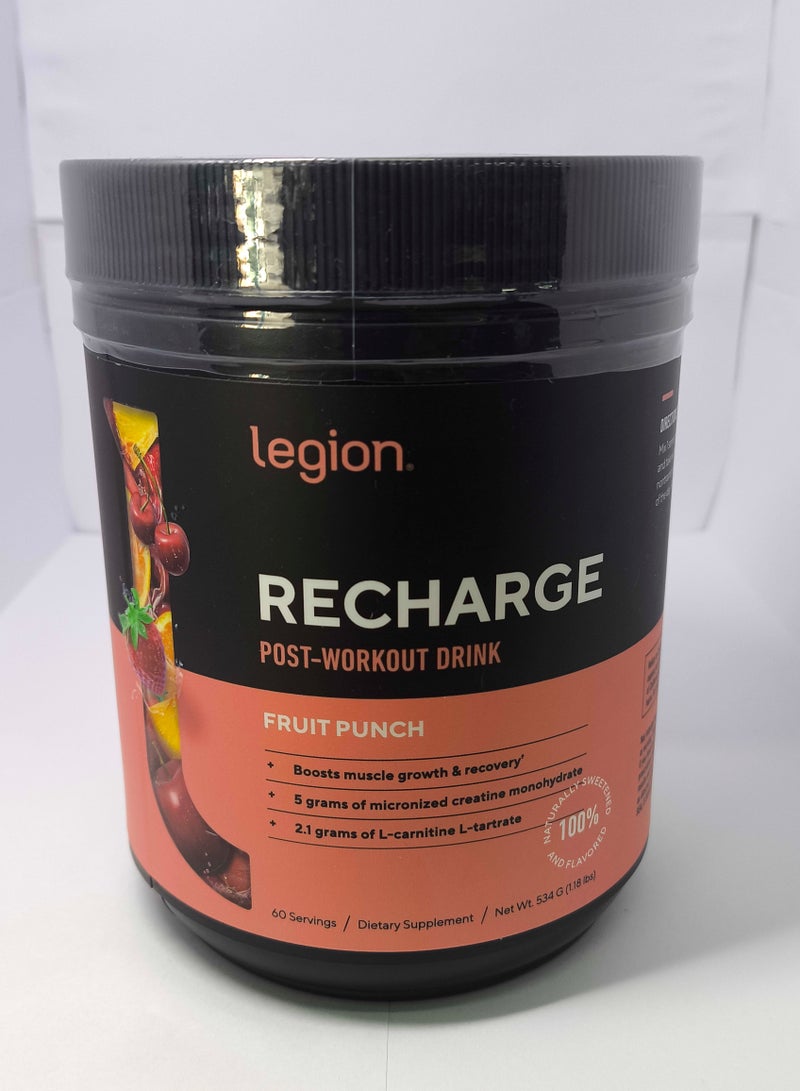 Recharge Post Workout Drink, Boosts Muscle growth and Recovery, 5g Micronized Creatine Monohydrate, 2.1g L-Carnitine and L-Tartrate, 534 grams(1.18 Lbs), 60 Servings - Fruit Punch Flavor