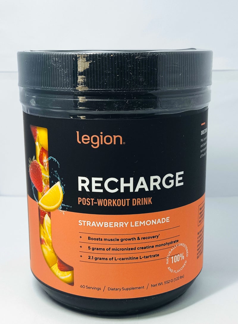 Recharge Post Workout Drink, Boosts Muscle growth and Recovery, 5g Micronized Creatine Monohydrate, 2.1g L-Carnitine and L-Tartrate, 552 g/1.22Lbs, 60 Servings - Strawberry Lemonade Flavor