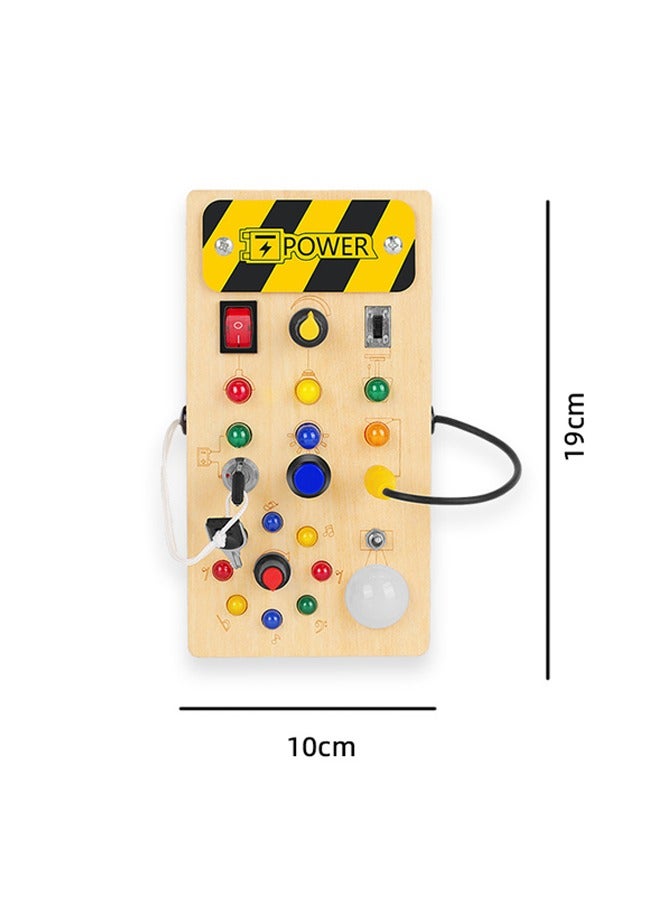 Montessori Wooden Busy Board with 8 LED Light switches Sensory Toys Light Switch Travel Toys for 18+ Months Year Old Baby and Toddler Montessori Wooden Sensory Activity Board