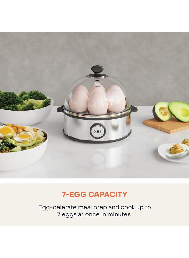 Electric Egg Cooker with a 7-Egg Capacity for Boiling, Poaching, Scrambling, or Making Omelettes, featuring an Auto Shut-Off Function - Silver