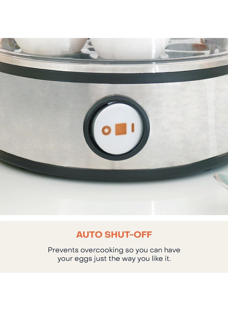 Electric Egg Cooker with a 7-Egg Capacity for Boiling, Poaching, Scrambling, or Making Omelettes, featuring an Auto Shut-Off Function - Silver