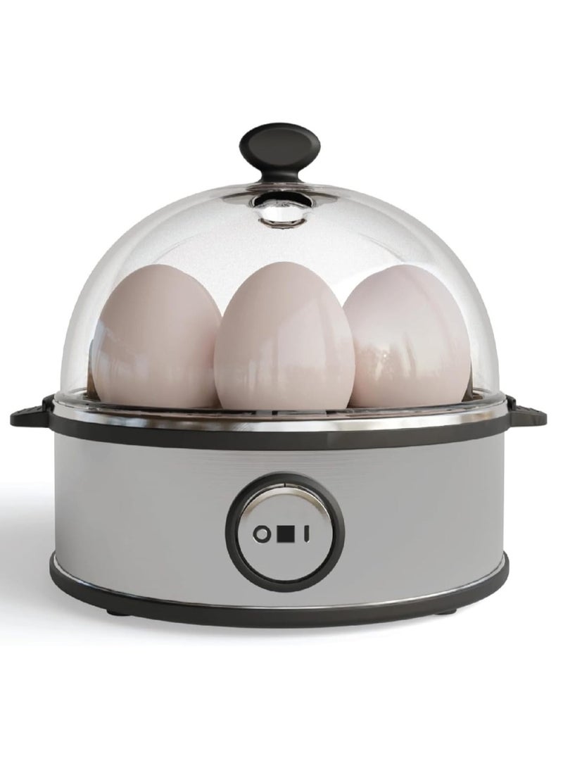 Electric Egg Cooker with a 7-Egg Capacity for Boiling, Poaching, Scrambling, or Making Omelettes, featuring an Auto Shut-Off Function - Silver