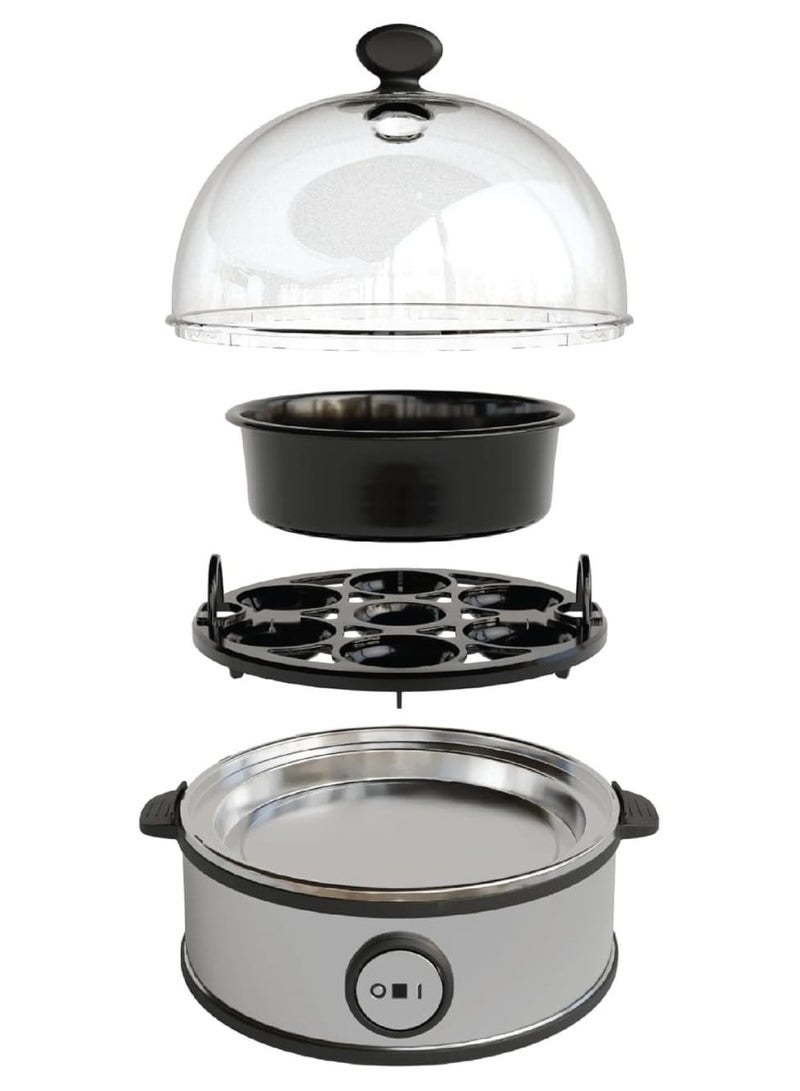 Electric Egg Cooker with a 7-Egg Capacity for Boiling, Poaching, Scrambling, or Making Omelettes, featuring an Auto Shut-Off Function - Silver