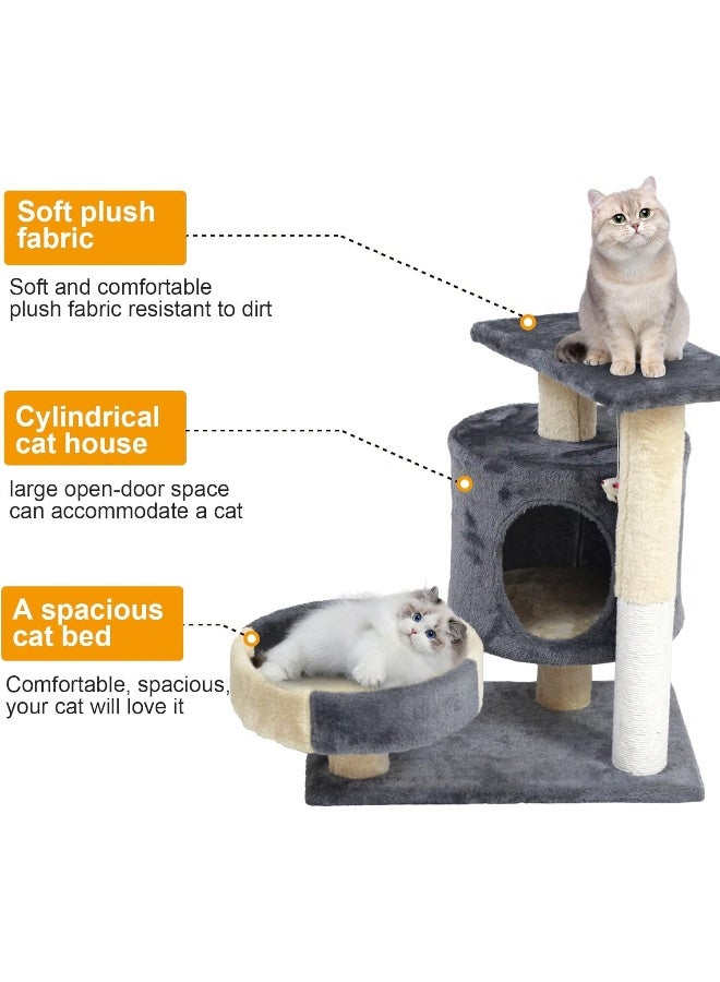 Cat Tree Tower, Cat Condo with Sisal Scratching Post, Circular Rest Activity Center Cat Climbing Tree, Sisal Posts, and Rest Place for Indoor Cat（54×49×33cm）