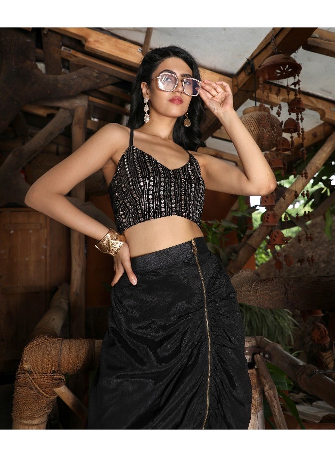 Women's Midnight Black Embellished Draped Co-Ord Set