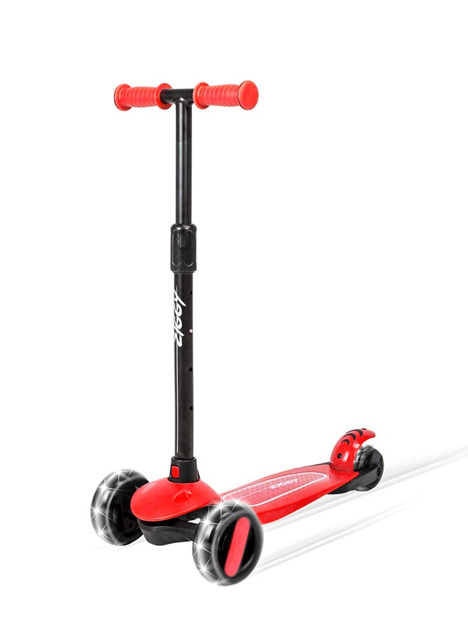 3-Wheel Tilt Kids Scooter, Smart Kick Scooter with Height Adjustable Handle, Runner Scooter with LED PU Wheels & Brake availble - Red