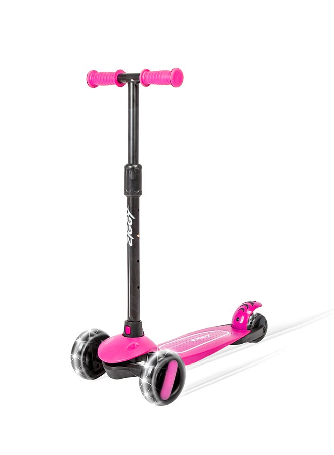 3-Wheel Tilt Kids Scooter, Smart Kick Scooter with Height Adjustable Handle, Runner Scooter with LED PU Wheels & Brake availble - Pink