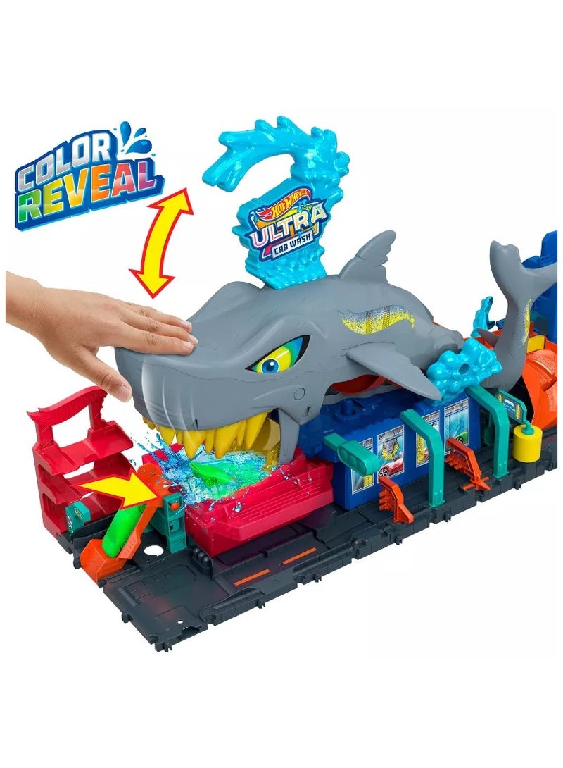 Ultra Shark Car Wash Playset: Plastic Toy Vehicle Set, 1:64 Scale