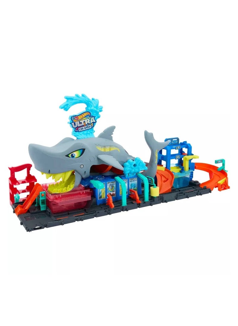 Ultra Shark Car Wash Playset: Plastic Toy Vehicle Set, 1:64 Scale