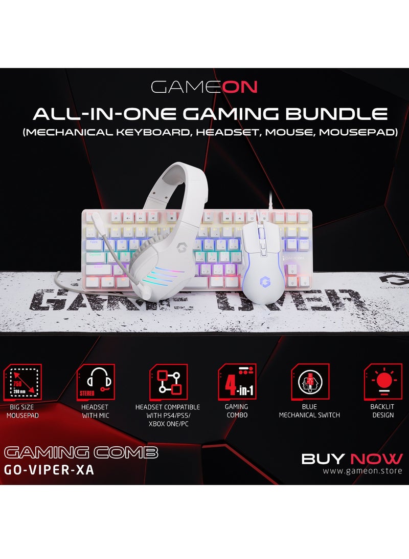 VIPER XA All In One Artic Series Gaming Bundle Mechanical Keyboard Headset Mouse And Mousepad White