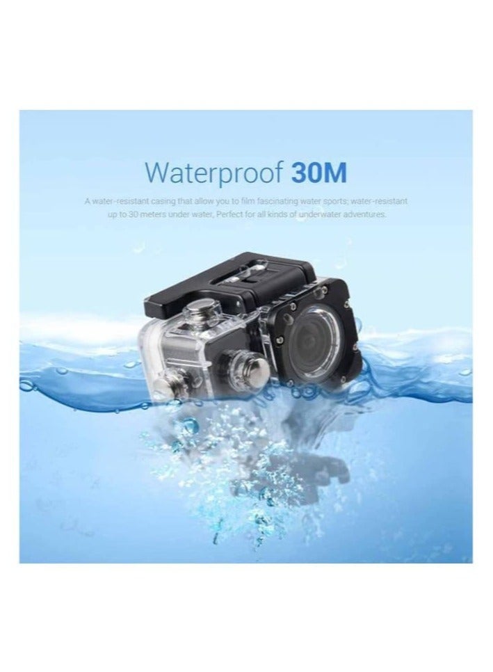 Digital Action Camera 4K Action Camera HD 1080P 30m Waterproof Sport Camera 170° Wide Angle Infrared WiFi 2.0 Inch Screen Sliver