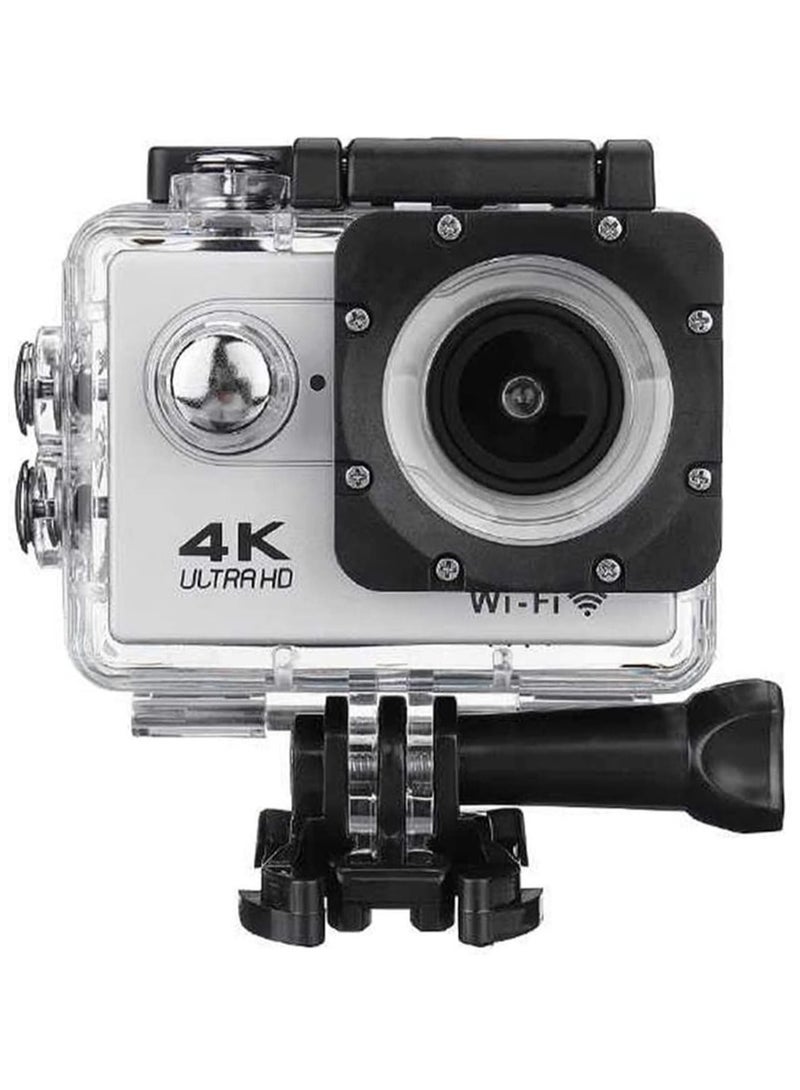 Digital Action Camera 4K Action Camera HD 1080P 30m Waterproof Sport Camera 170° Wide Angle Infrared WiFi 2.0 Inch Screen Sliver