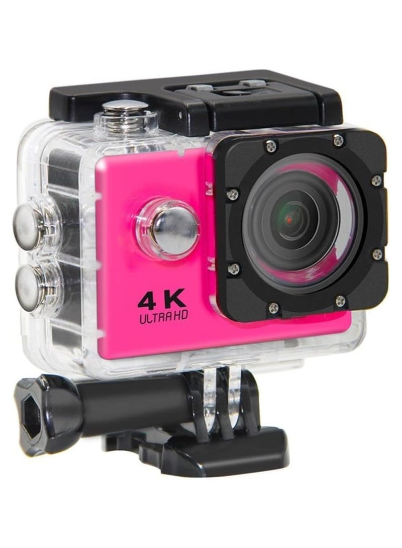 Digital Action Camera 4K Action Camera HD 1080P 30m Waterproof Sport Camera 170° Wide Angle Infrared WiFi 2.0 Inch Screen Pink