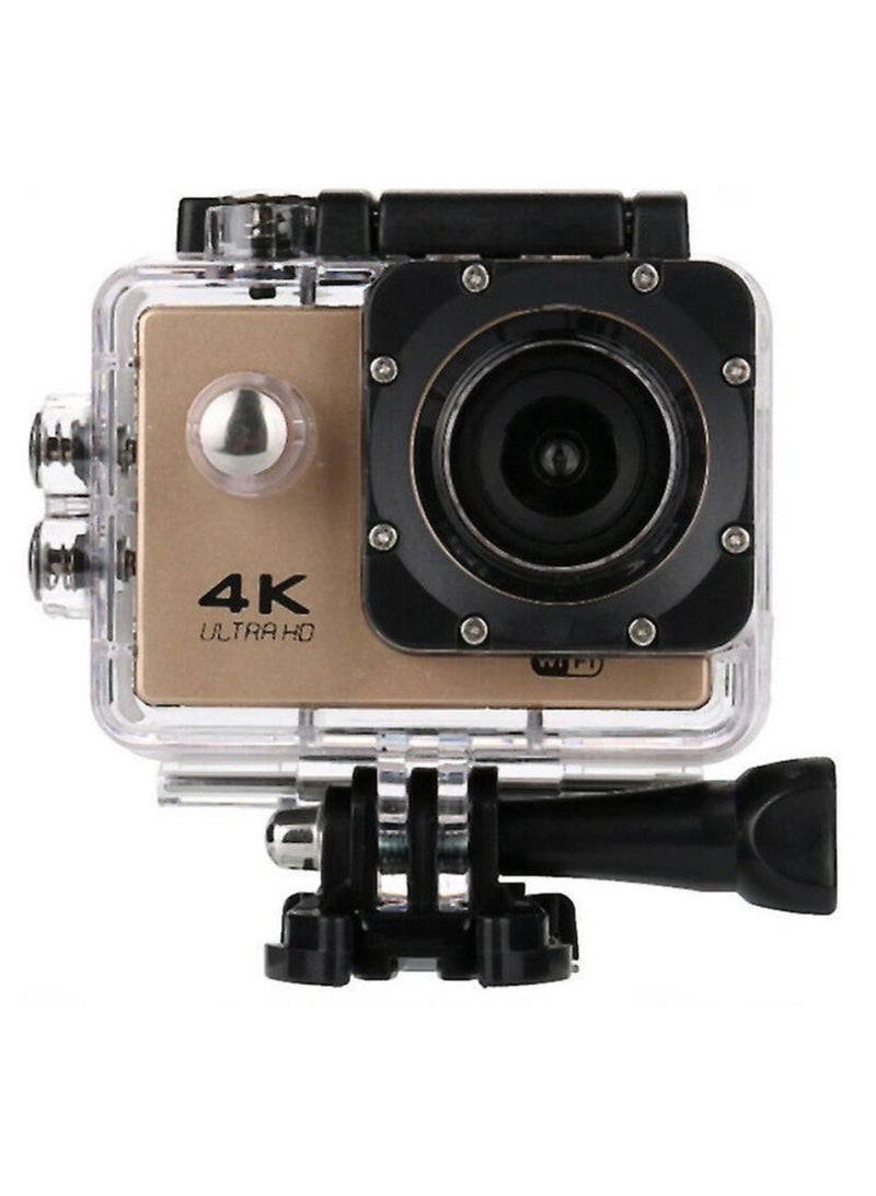 Digital Action Camera 4K Action Camera HD 1080P 30m Waterproof Sport Camera 170° Wide Angle Infrared WiFi 2.0 Inch Screen Gold