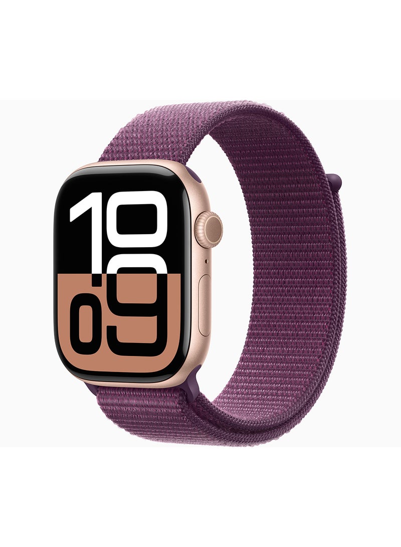 Watch Series 10 GPS + Cellular 46mm Rose Gold Aluminium Case With Plum Sport Loop