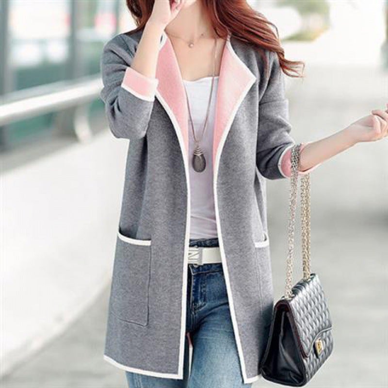 Chubby Girl Spring and Autumn New plus size knitted coat womens loose Korean style all-match cardigan mid-length top fashion for 200kgGray Gray