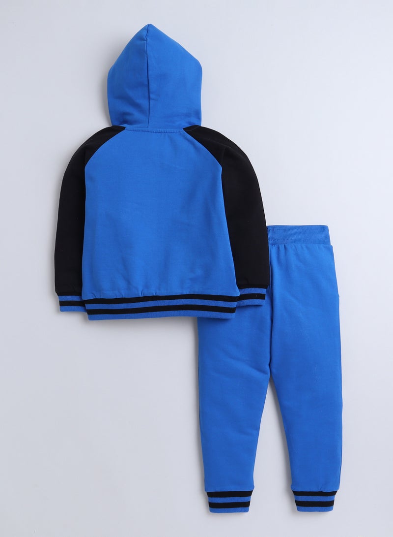 Boys' 3-Piece Set Tracksuits- Off-white Long tee, Blue fullzipper Hoody Jacket and Jogger ,(6mo - 3Yrs )