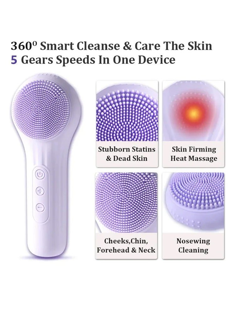 Face Scrubber Silicone Electric Facial Cleansing Brush Skincare Tools with Magnet Charger for Deep Cleaning Gentle Exfoliating Massaging Waterproof