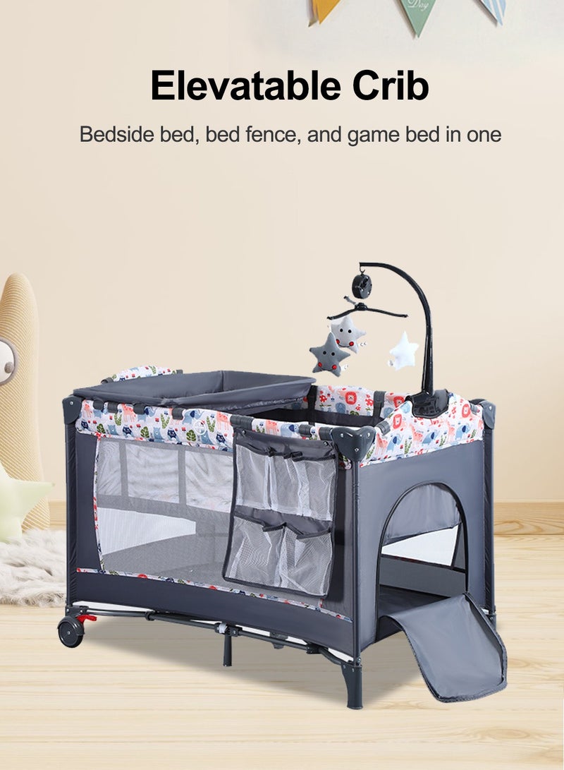 Multifunctional Portable And Foldable Baby Crib Bed With Diaper Changing Table