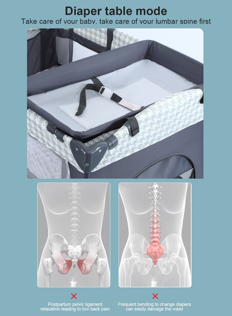 Multifunctional Portable And Foldable Baby Crib Bed With Diaper Changing Table