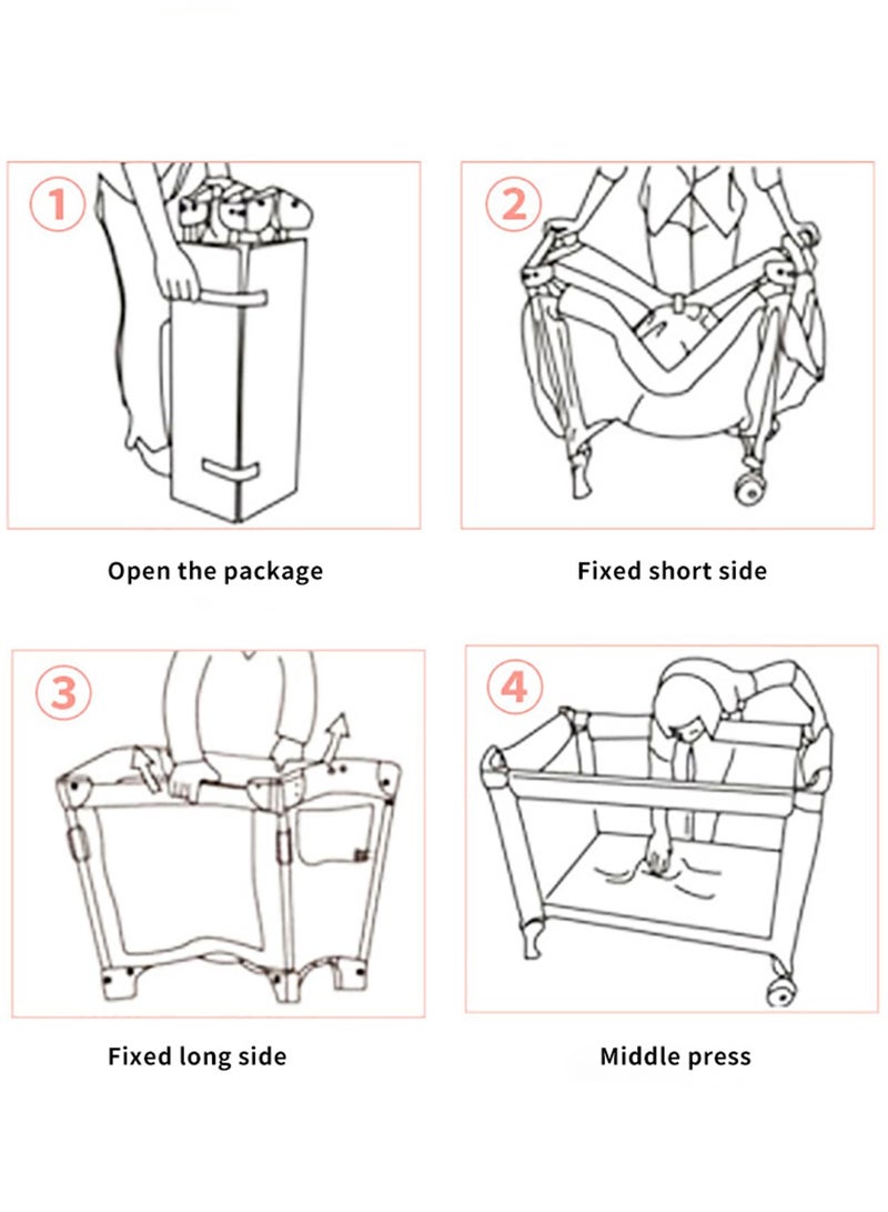 Multifunctional Portable And Foldable Baby Crib Bed With Diaper Changing Table