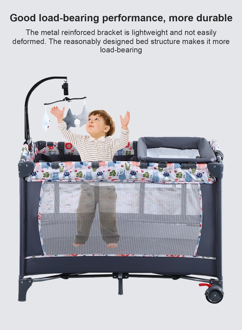 Multifunctional Portable And Foldable Baby Crib Bed With Diaper Changing Table
