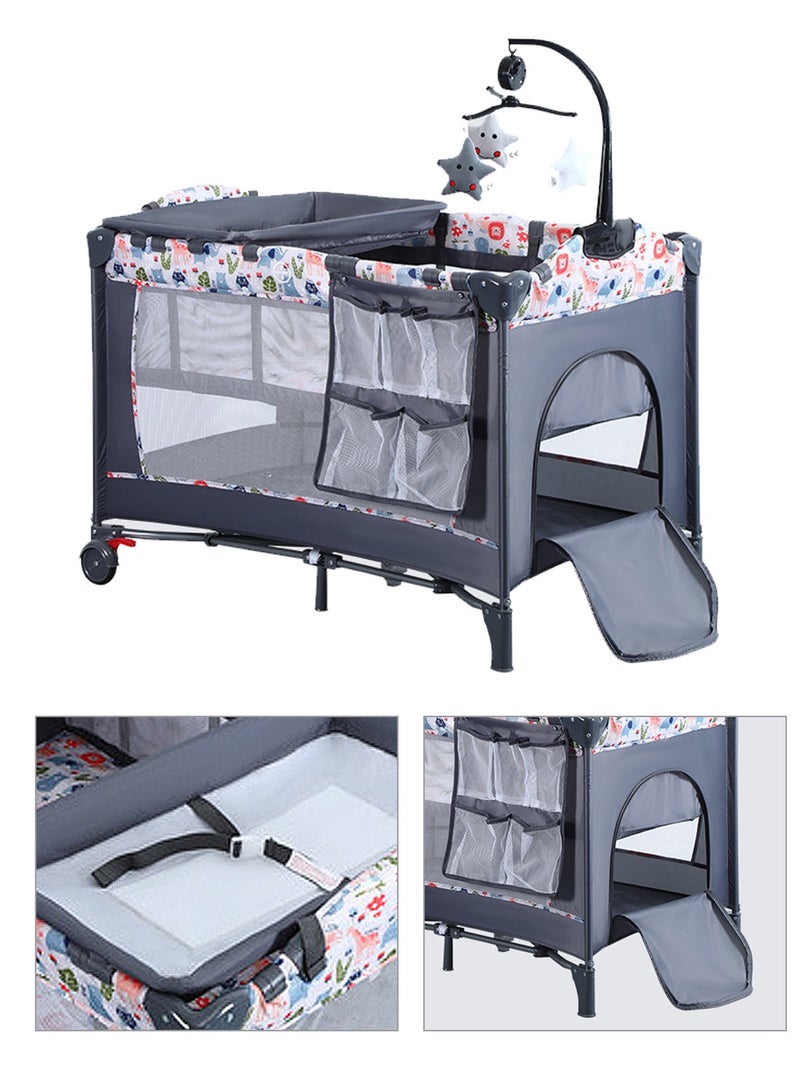 Multifunctional Portable And Foldable Baby Crib Bed With Diaper Changing Table