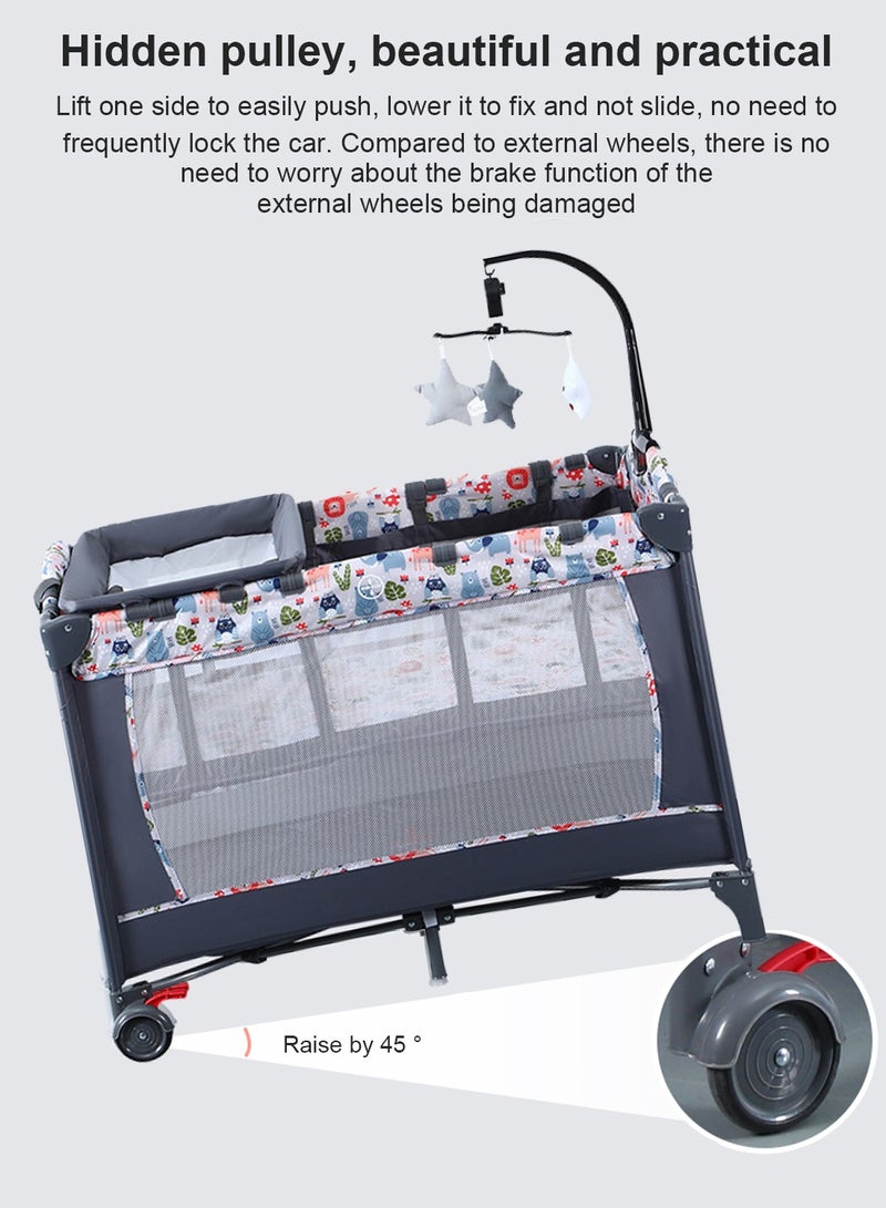 Multifunctional Portable And Foldable Baby Crib Bed With Diaper Changing Table