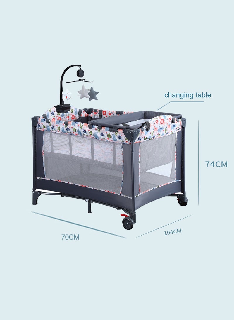 Multifunctional Portable And Foldable Baby Crib Bed With Diaper Changing Table