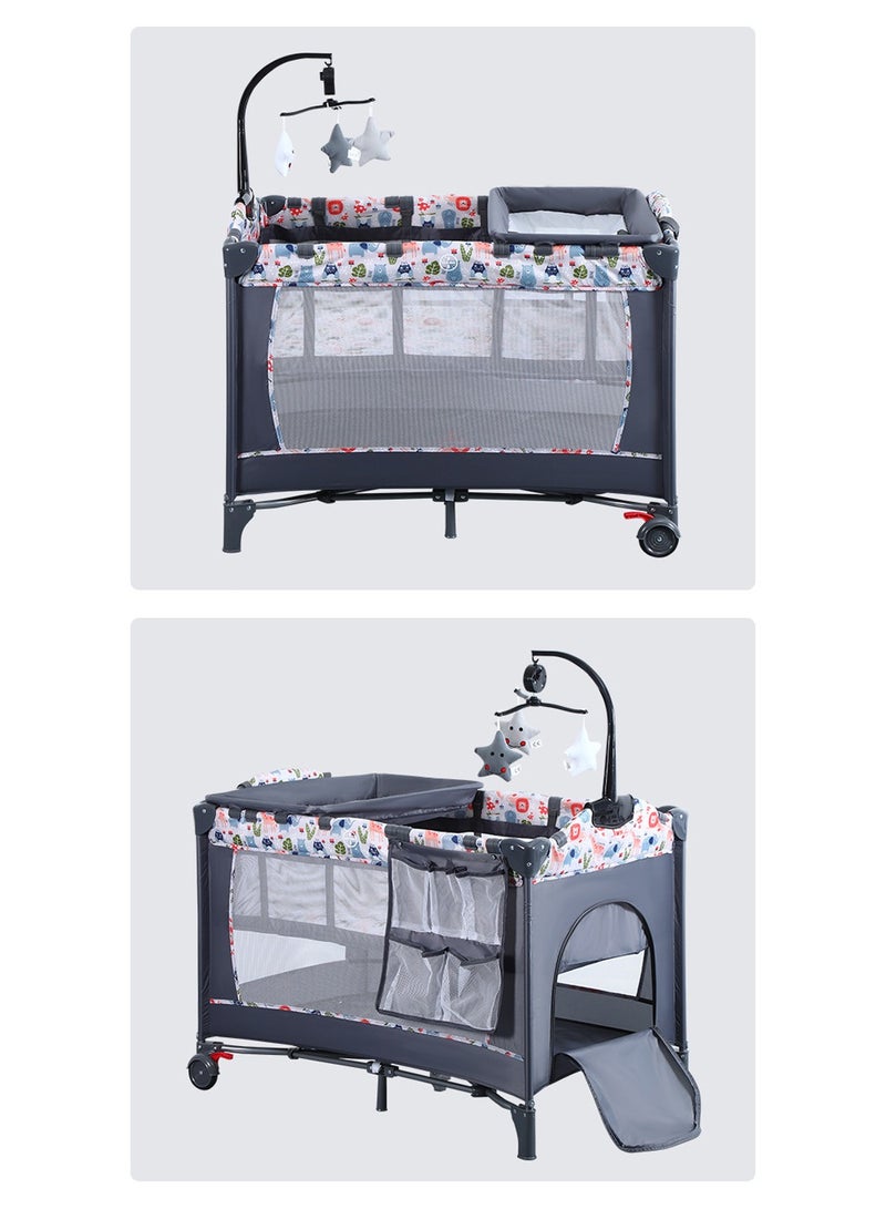 Multifunctional Portable And Foldable Baby Crib Bed With Diaper Changing Table