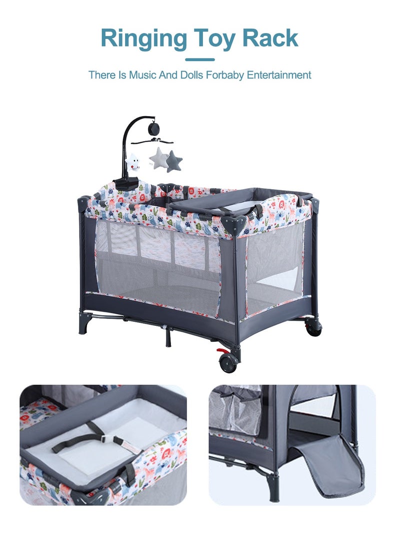 Multifunctional Portable And Foldable Baby Crib Bed With Diaper Changing Table