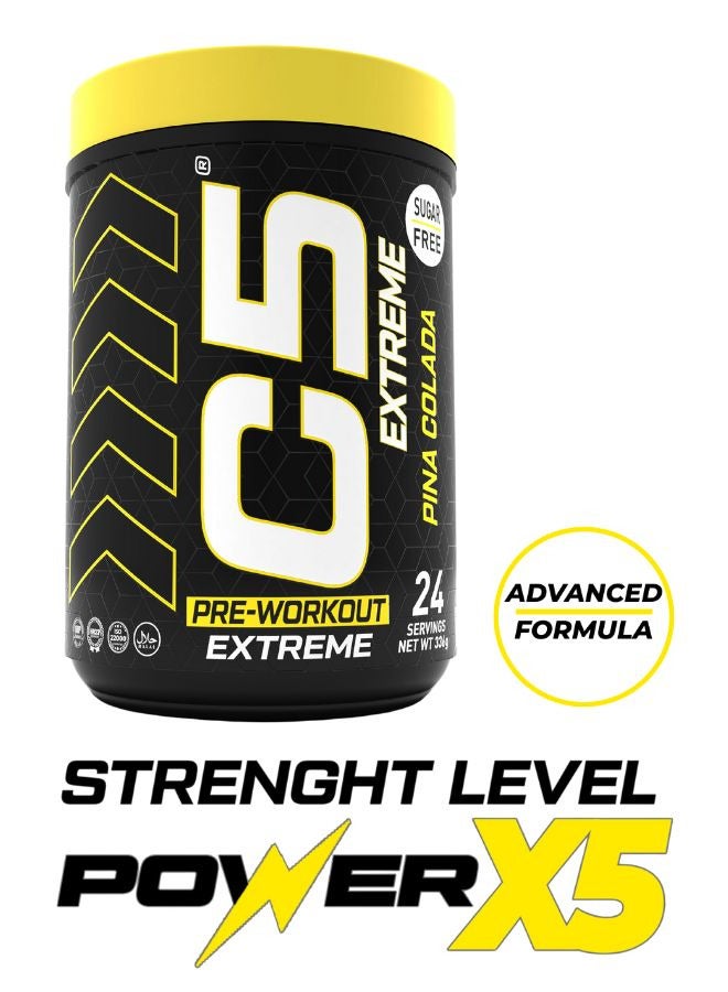 C5 Extreme Pre Workout Powder Pina Colada- 24 Servings, 200mg High Caffeine- Sugar Free-Zero Calories-Beta Alanine-Citrulline Malate, High-Performance PreWorkout Booster Supplement