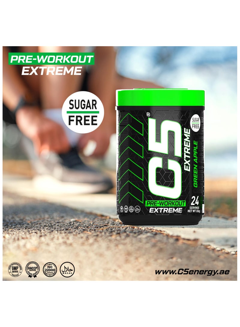 C5 Extreme Pre Workout Powder Green Apple- 24 Servings, 200mg High Caffeine- Sugar Free-Zero Calories-Beta Alanine-Citrulline Malate, High-Performance PreWorkout Booster Supplement