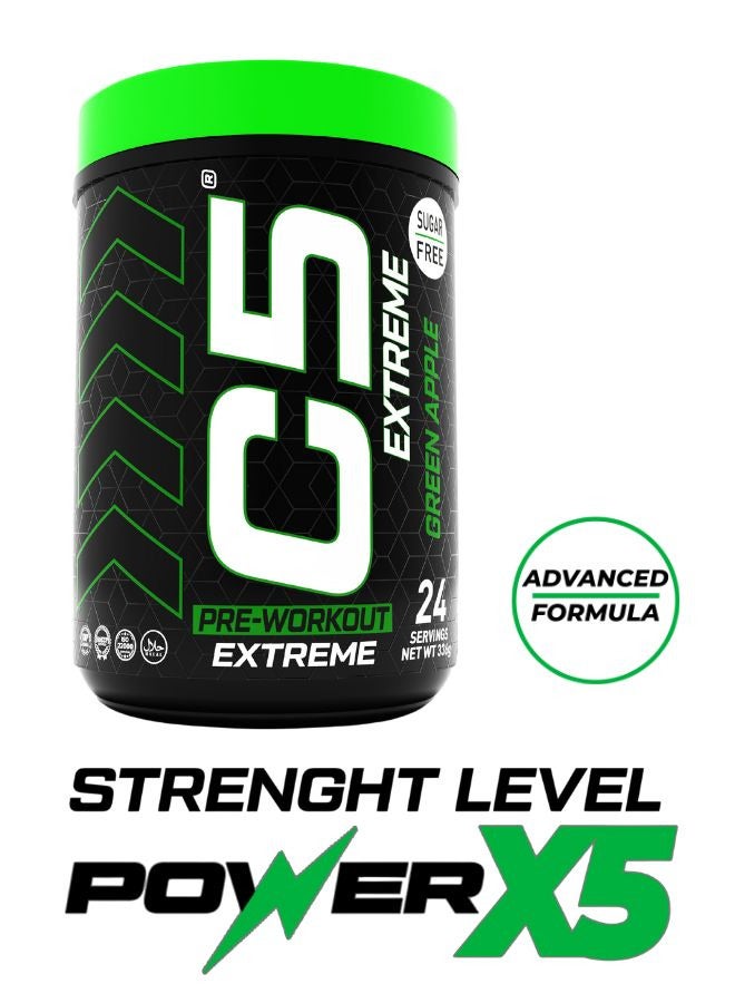 C5 Extreme Pre Workout Powder Green Apple- 24 Servings, 200mg High Caffeine- Sugar Free-Zero Calories-Beta Alanine-Citrulline Malate, High-Performance PreWorkout Booster Supplement