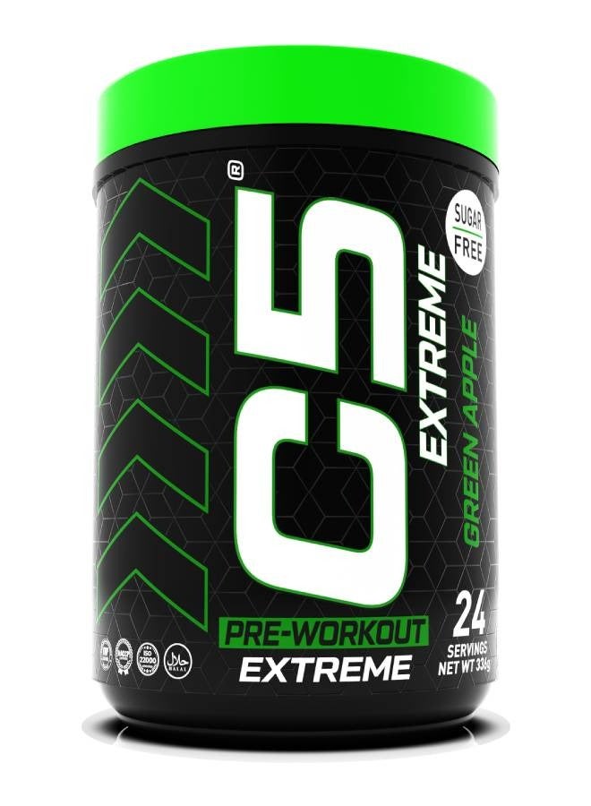 C5 Extreme Pre Workout Powder Green Apple- 24 Servings, 200mg High Caffeine- Sugar Free-Zero Calories-Beta Alanine-Citrulline Malate, High-Performance PreWorkout Booster Supplement