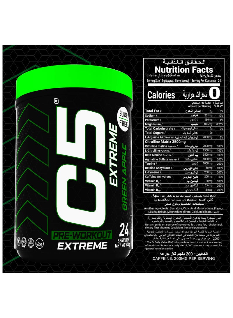 C5 Extreme Pre Workout Powder Green Apple- 24 Servings, 200mg High Caffeine- Sugar Free-Zero Calories-Beta Alanine-Citrulline Malate, High-Performance PreWorkout Booster Supplement