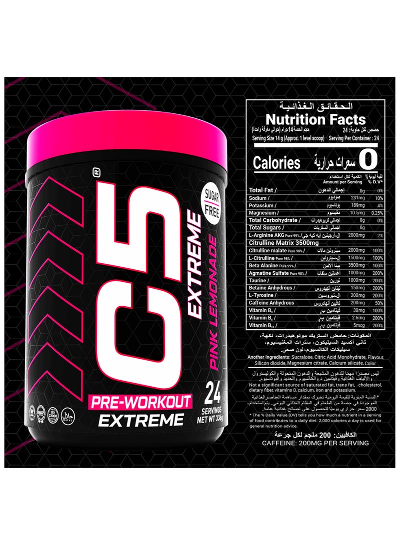 C5 Extreme Pre Workout Powder Pink Lemonade- 24 Servings, 200mg High Caffeine- Sugar Free-Zero Calories-Beta Alanine-Citrulline Malate, High-Performance PreWorkout Booster Supplement