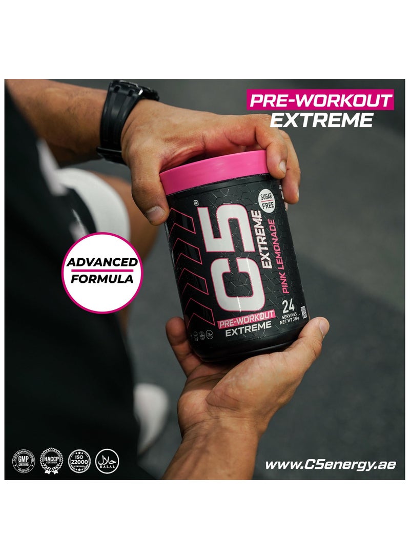 C5 Extreme Pre Workout Powder Pink Lemonade- 24 Servings, 200mg High Caffeine- Sugar Free-Zero Calories-Beta Alanine-Citrulline Malate, High-Performance PreWorkout Booster Supplement