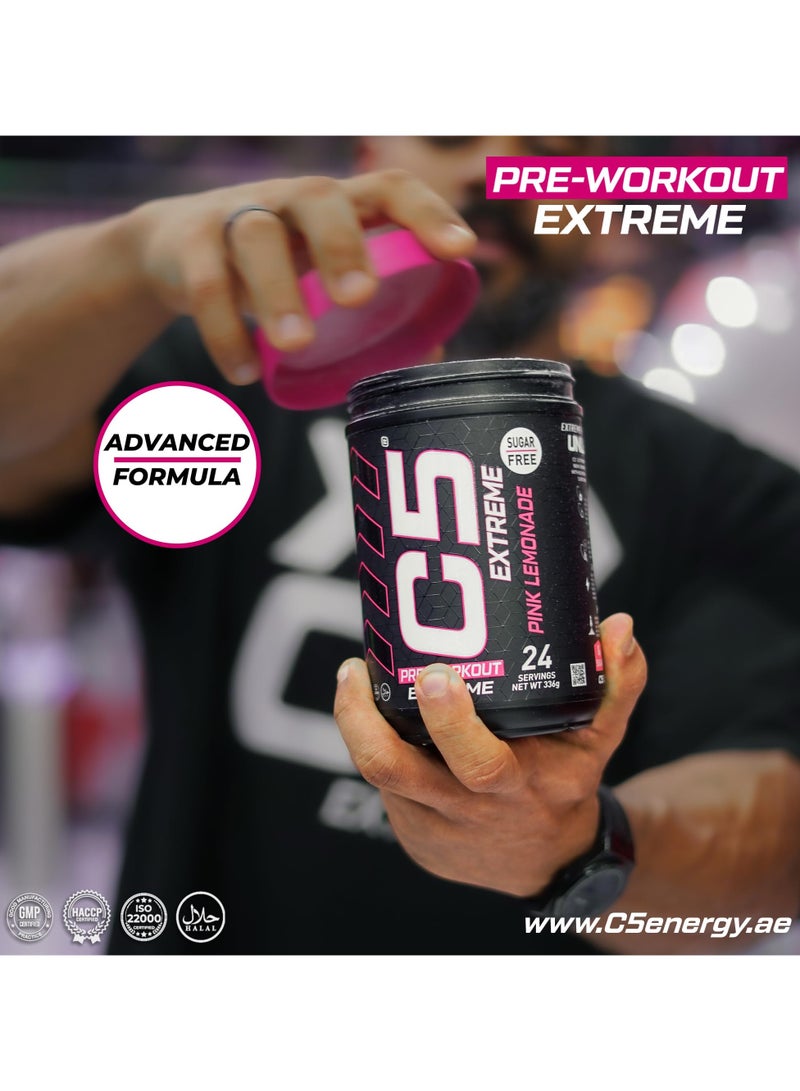 C5 Extreme Pre Workout Powder Pink Lemonade- 24 Servings, 200mg High Caffeine- Sugar Free-Zero Calories-Beta Alanine-Citrulline Malate, High-Performance PreWorkout Booster Supplement